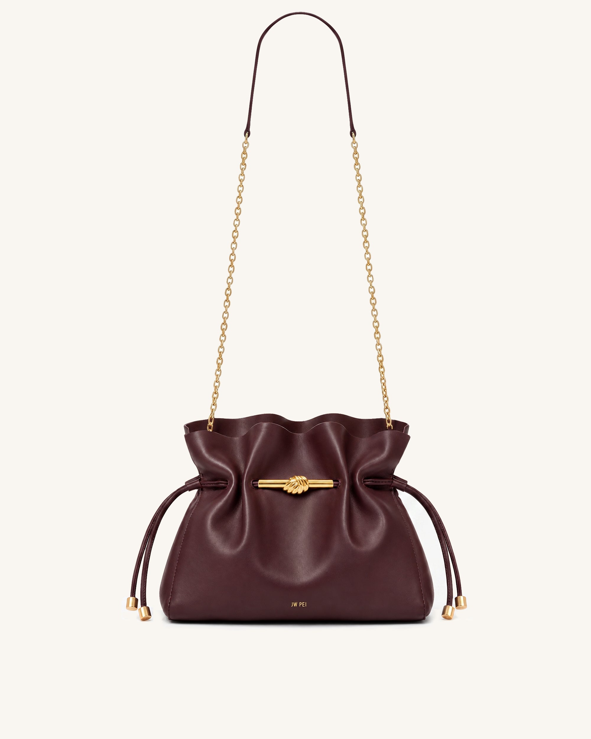 Lena Metal Rope Knot Bucket Bag - Burgundy
