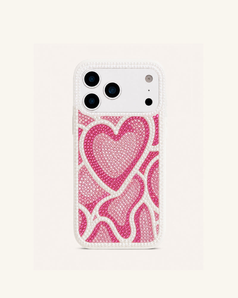Heart Pattern Faux Pearl Phone Case - White