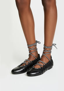 Nina Lace-Up Ballet Flats – Black