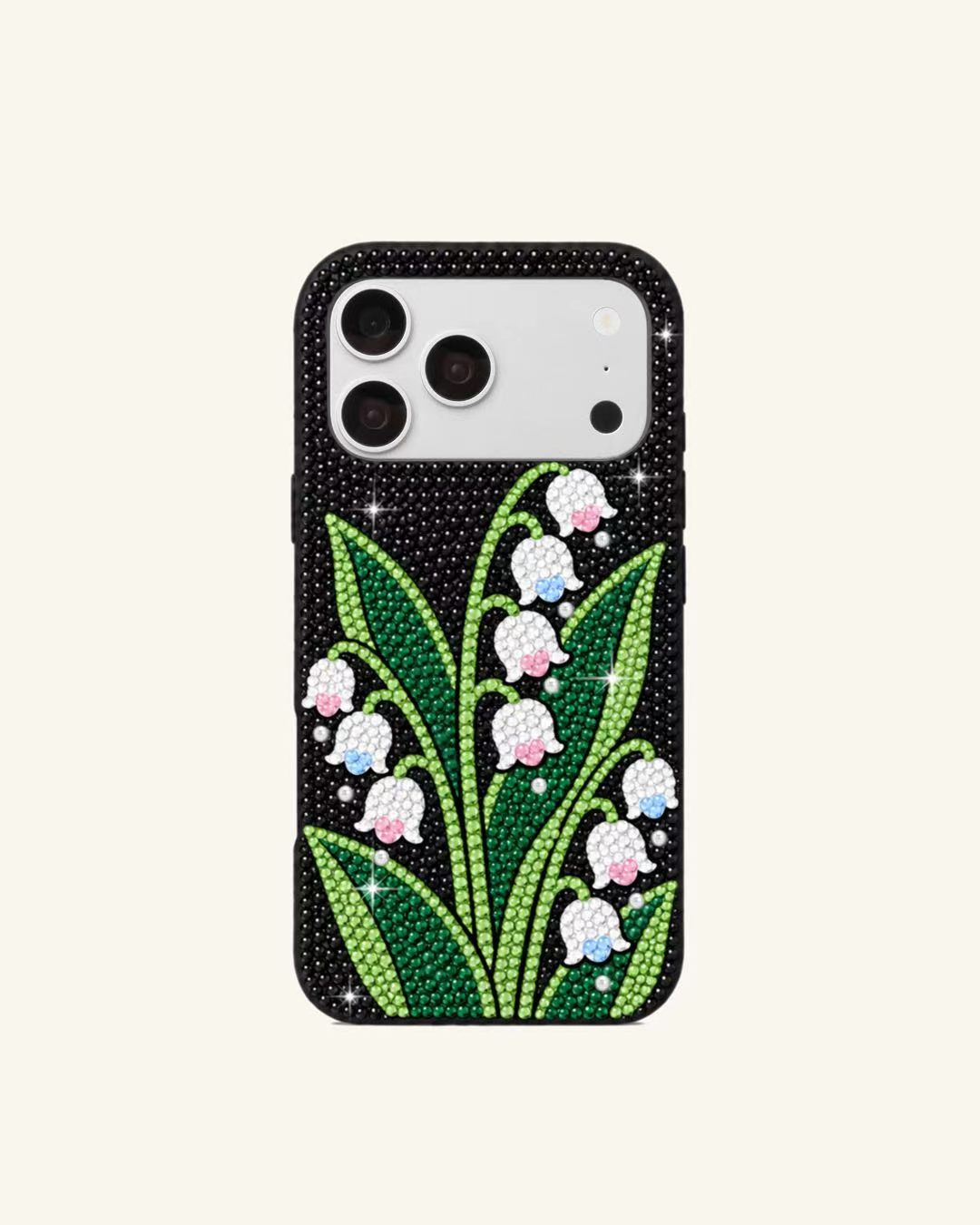 Floral Artificial Crystal Phone Case – Black