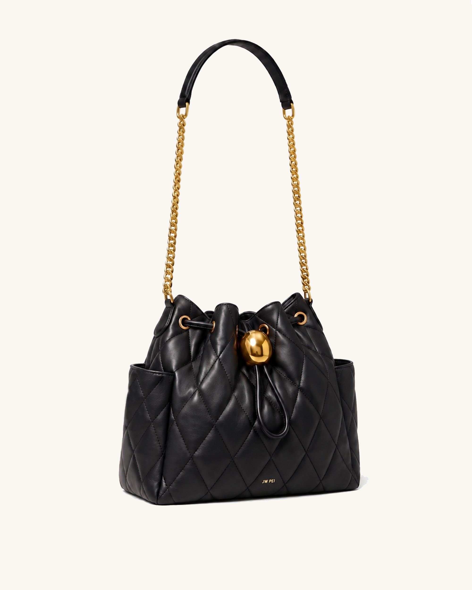 Vivian Quilted Drawstring Bucket Bag - Black