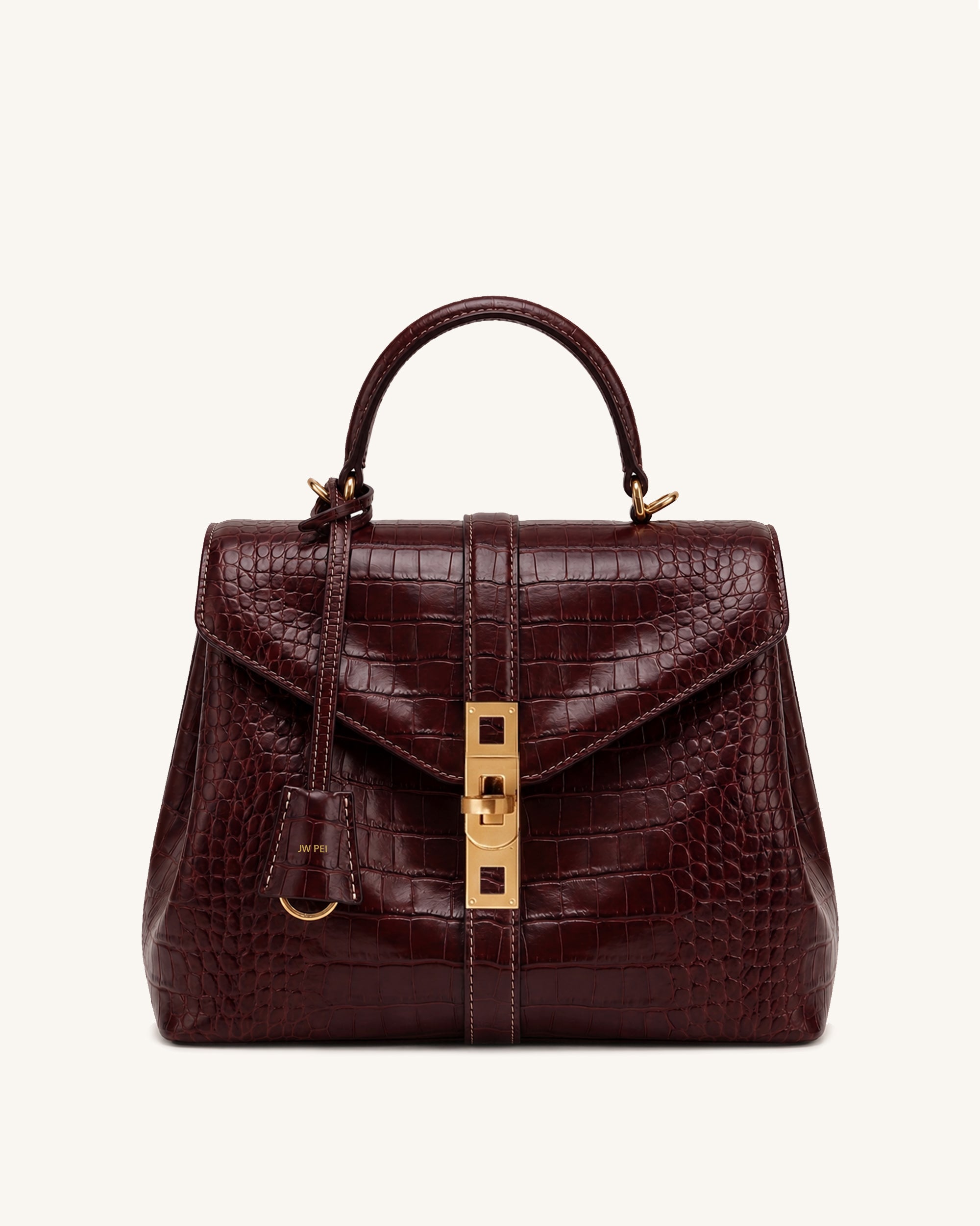 Noor Center Strap Top Handle Bag - Burgundy Croc