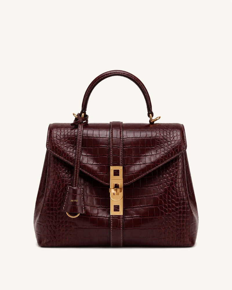 Noor Center Strap Top Handle Bag - Burgundy Croc