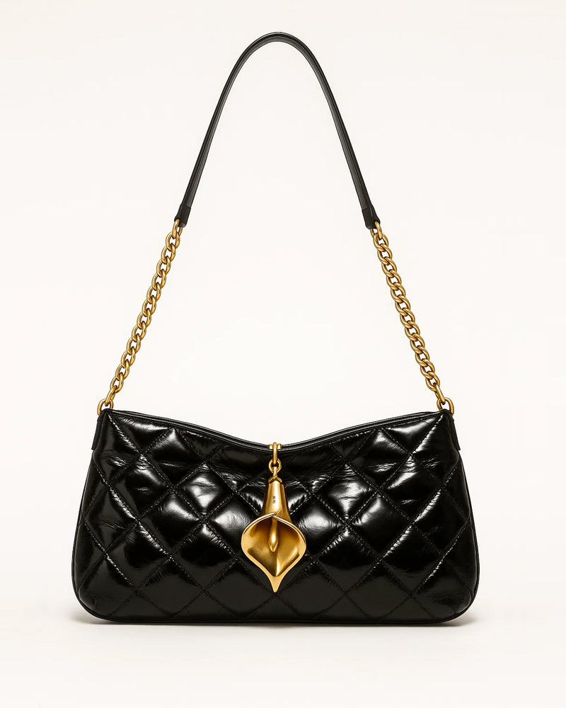 Quilted Chain Shoulder Bag - Black