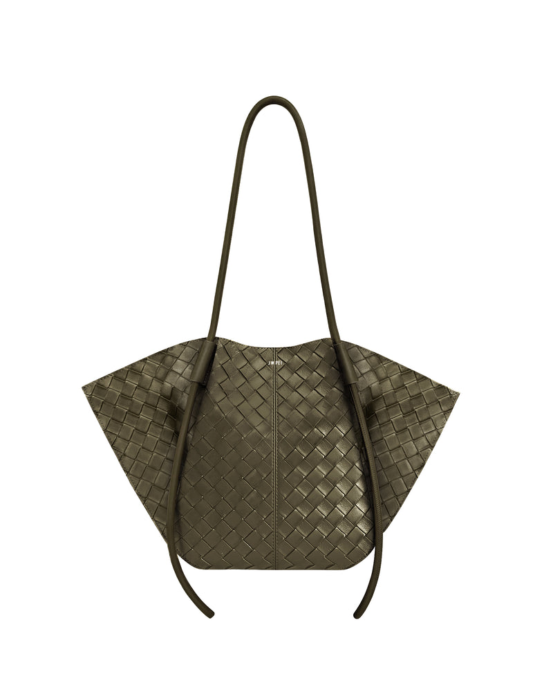 Nala Wide Weave Texture Tote Bag - Olive Green