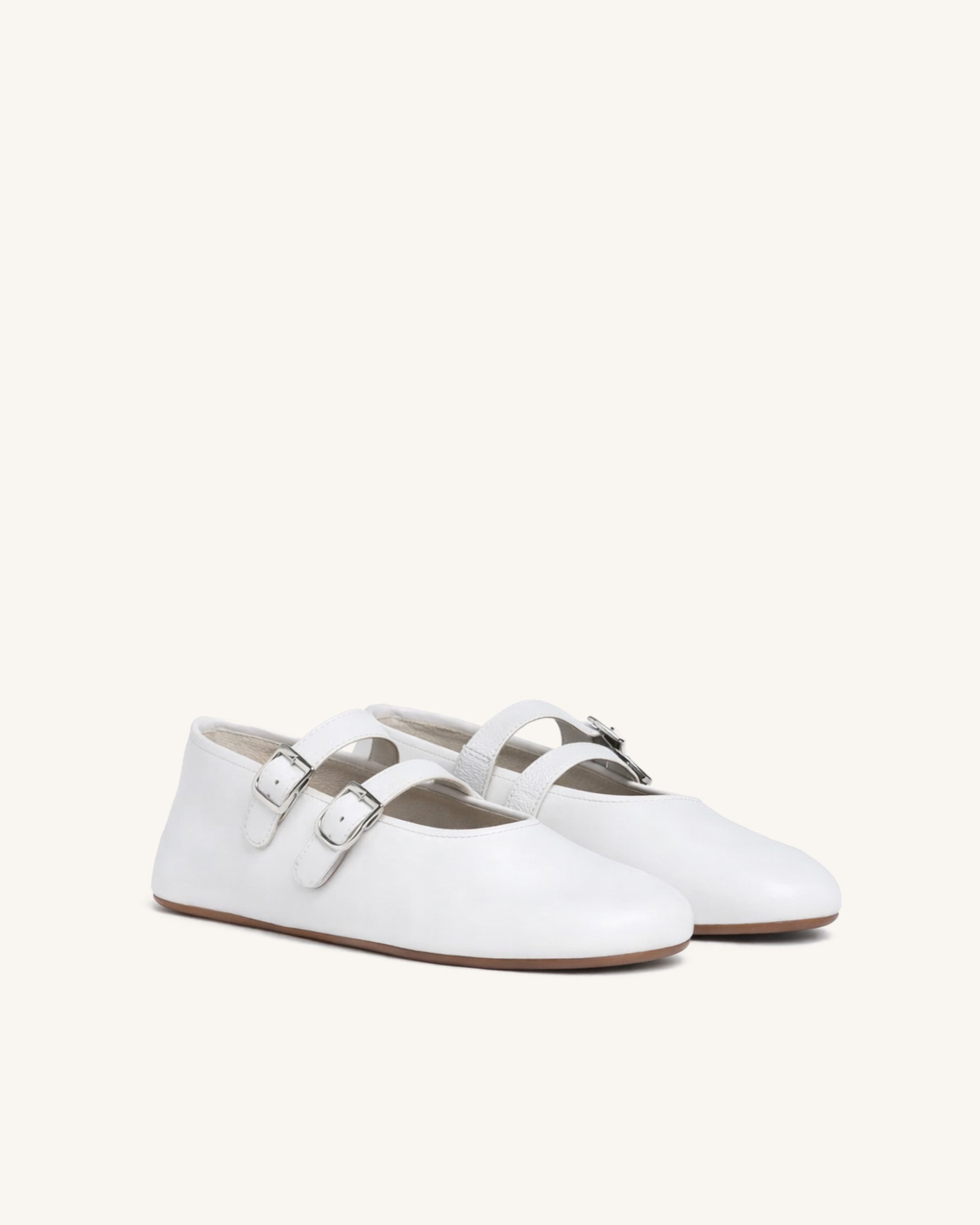 Emma Double Strap Flats – White