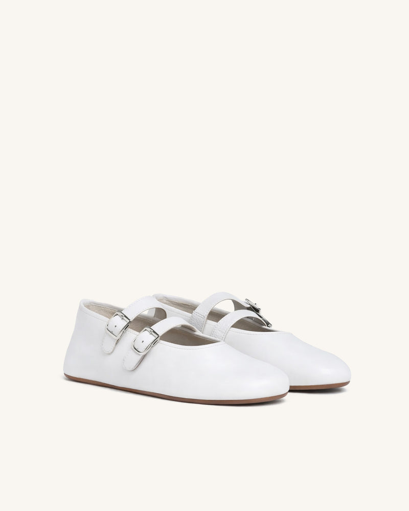 Emma Double Strap Flats – White