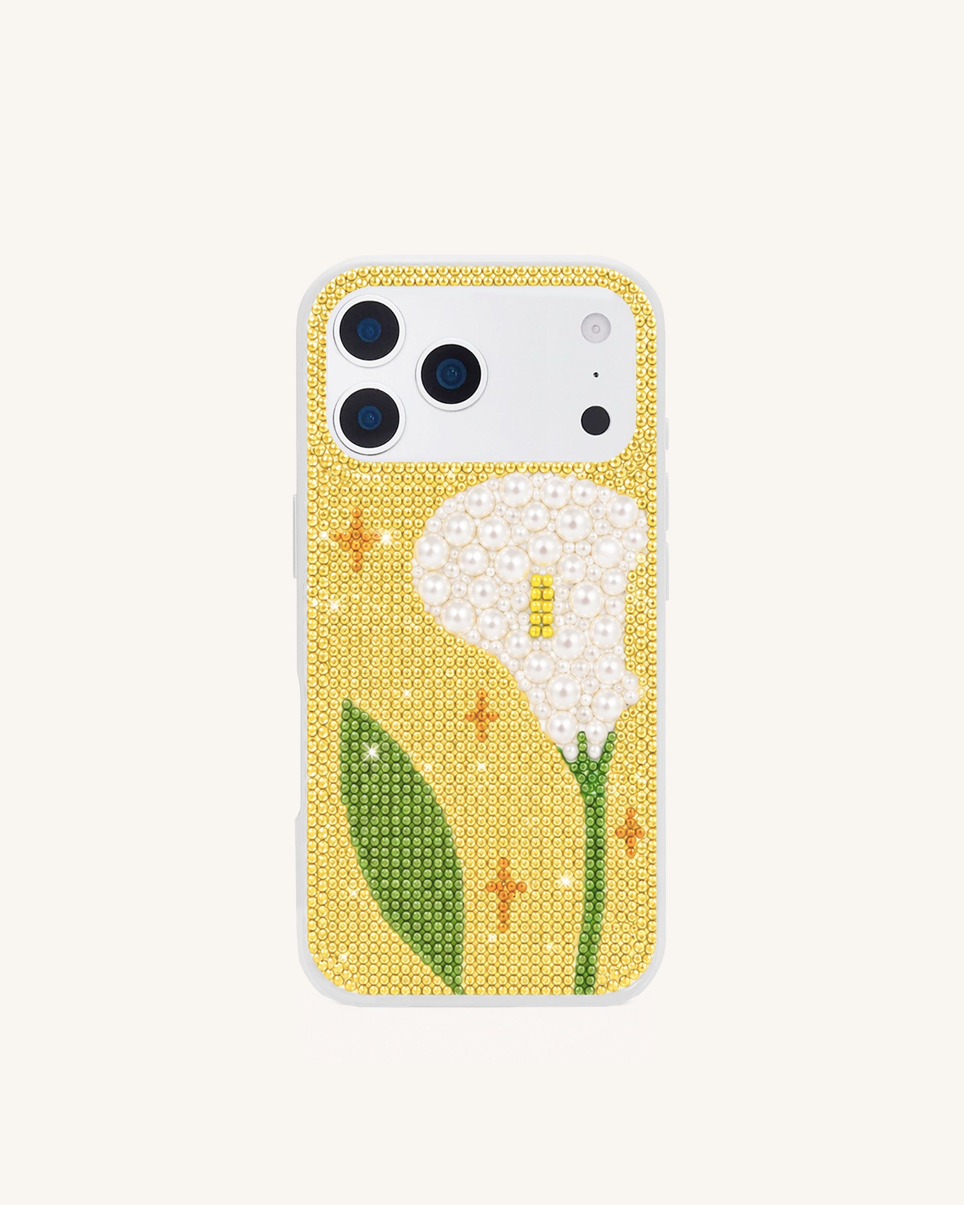 Pearl Lily Flower Artificial Crystal Phone Case – Yellow