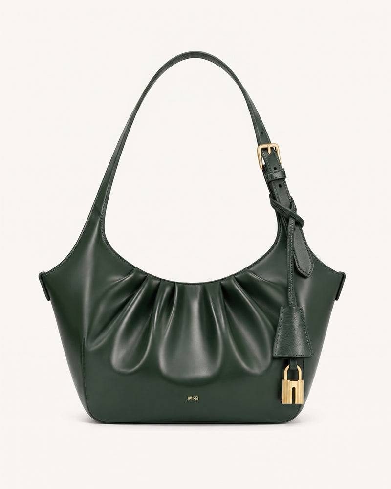 Ines Ruched Shoulder Bag - Forest Green