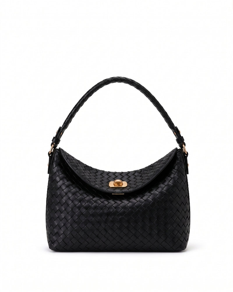 Ava Woven Hobo Bag - Black