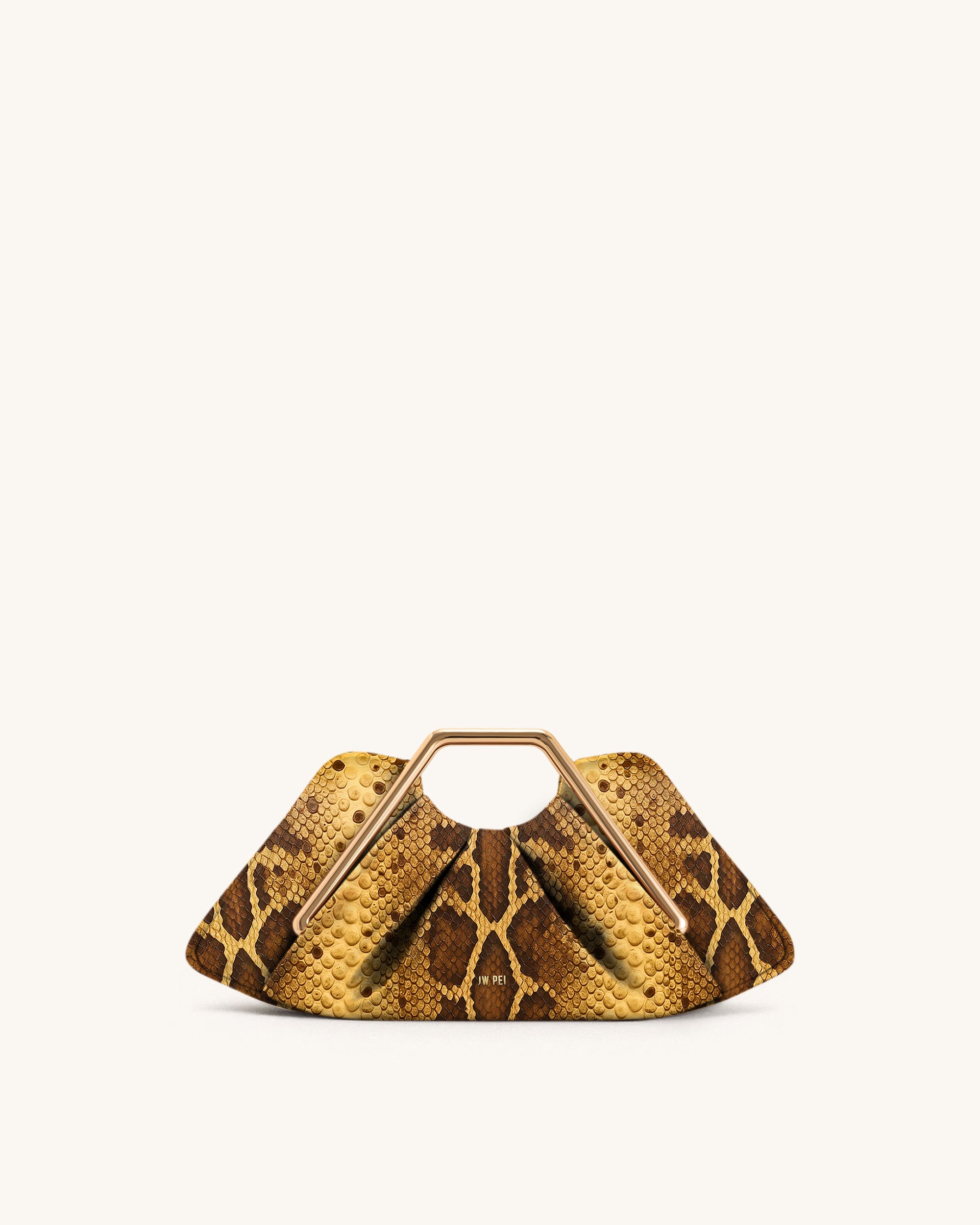 Lila Faux Snake-Effect Metal Frame Clutch - Brown