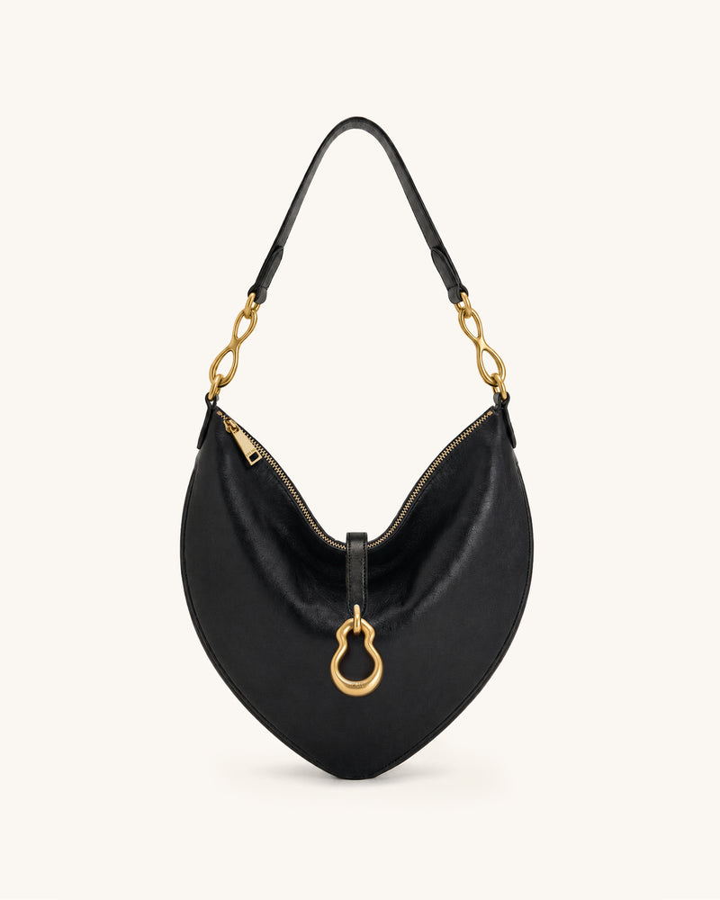 Jayla Metal Pendant Embellished Teardrop Shoulder Bag - Black