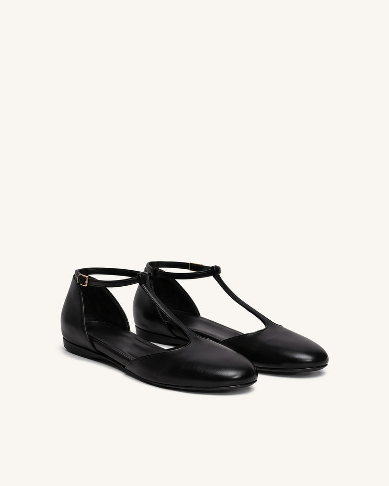 Ella T-Strap Flats – Black