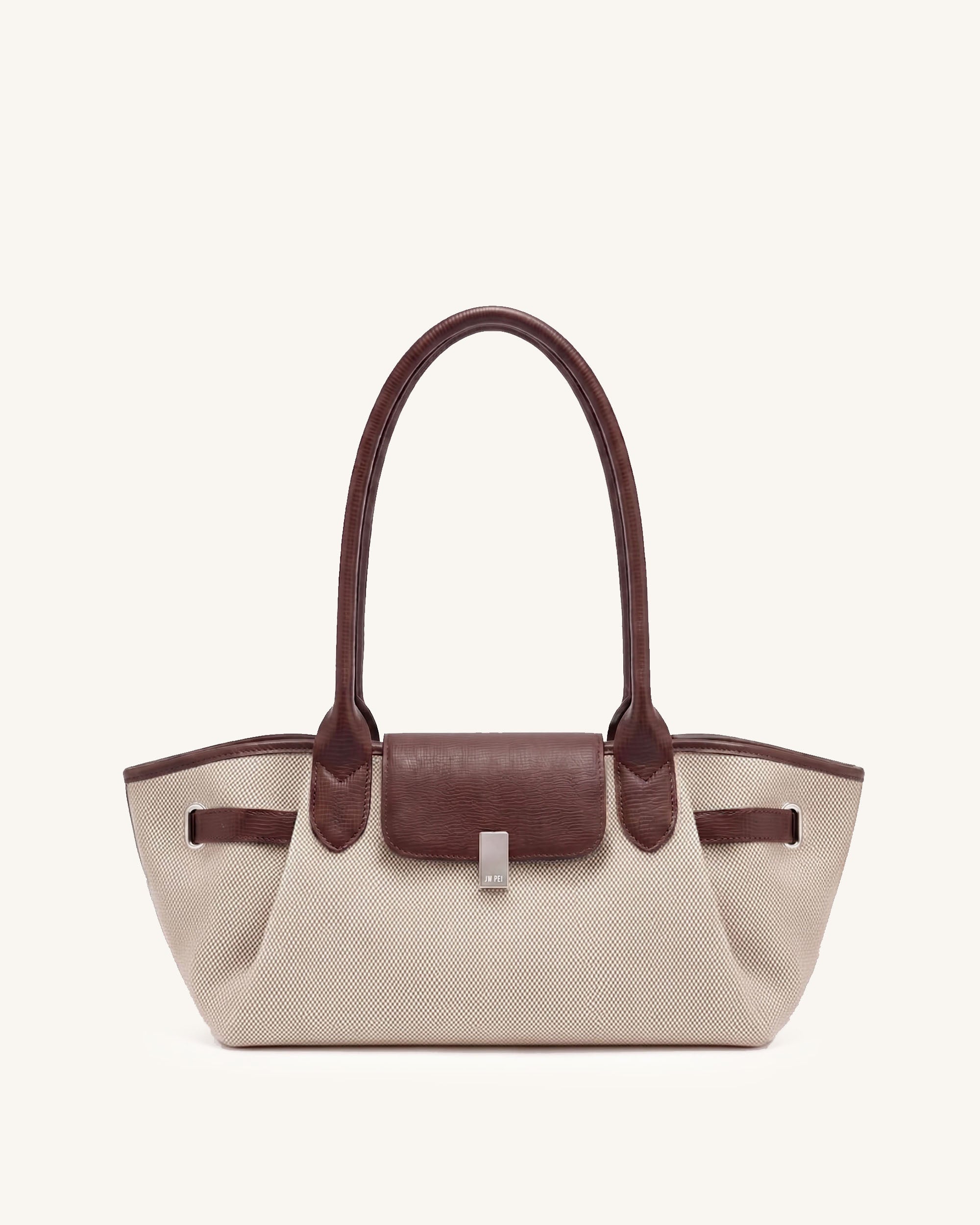 Mara Canvas Top Handle Bag – Brown & Ivory