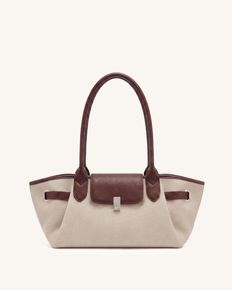 Mara Canvas Top Handle Bag – Brown & Ivory