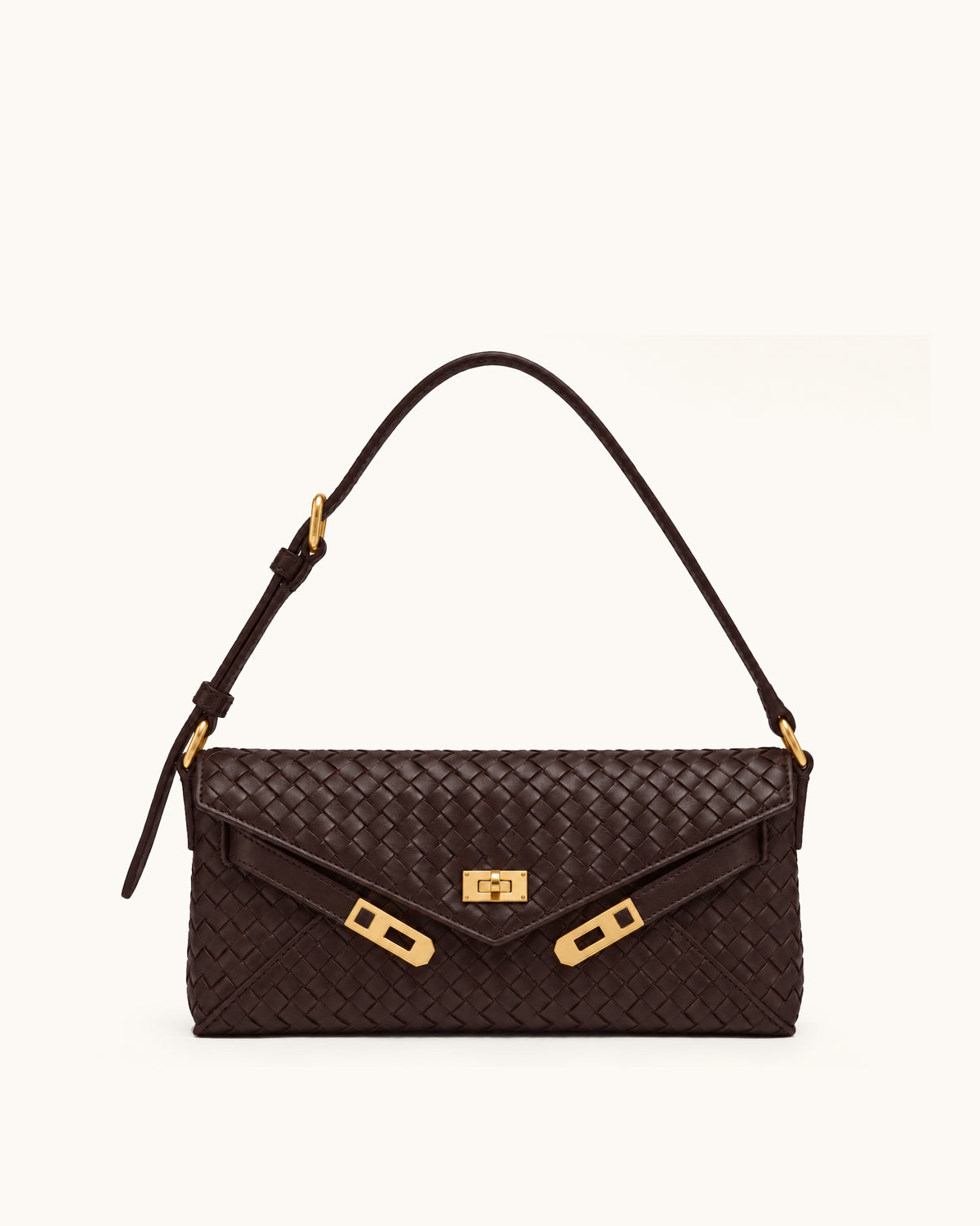 Rhea Woven Envelope Shoulder Bag - Dark Brown