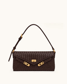 Rhea Woven Envelope Shoulder Bag - Dark Brown