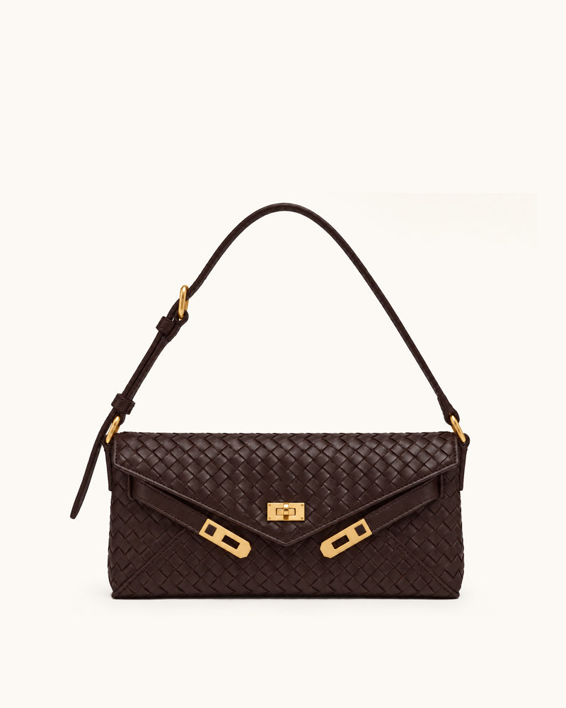 Rhea Woven Envelope Shoulder Bag - Dark Brown