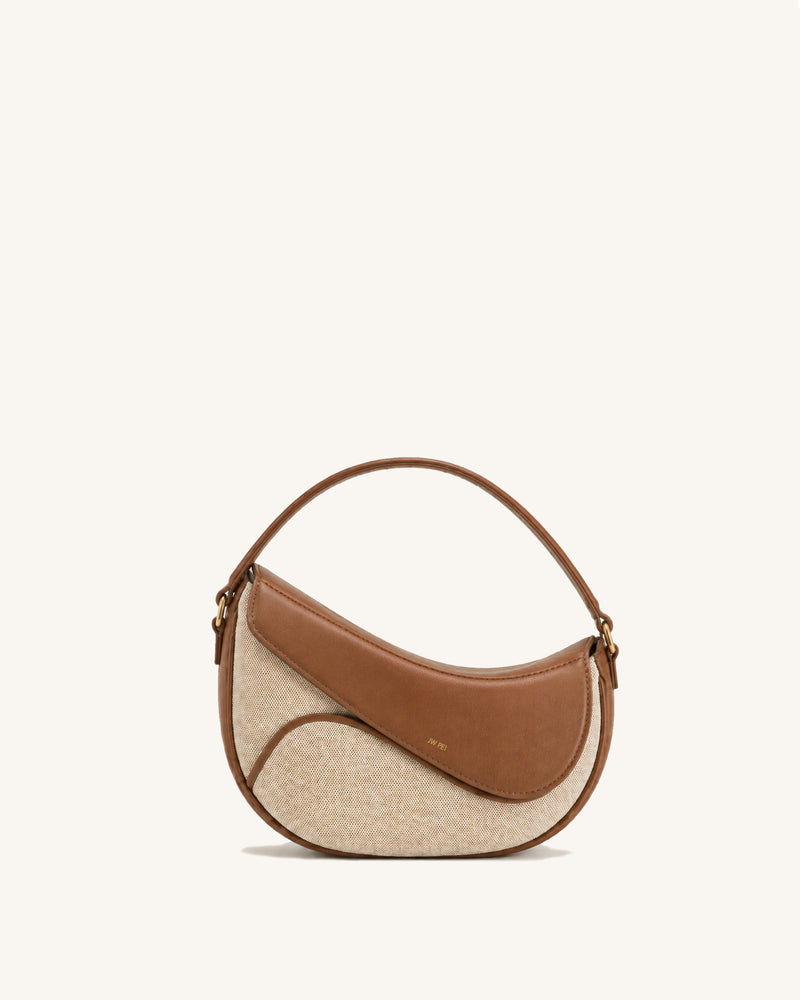 Addisyn Asymmetric Flap Canvas Top Handle Crossbody Bag – Tan