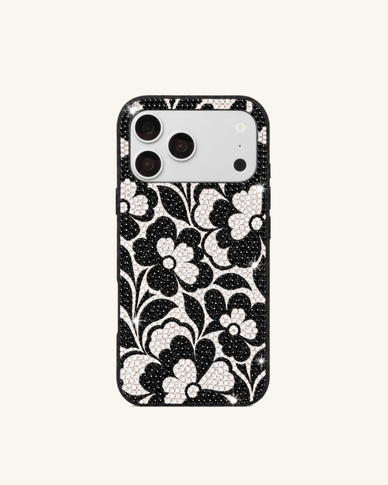 Floral Artificial Crystal Phone Case – Black