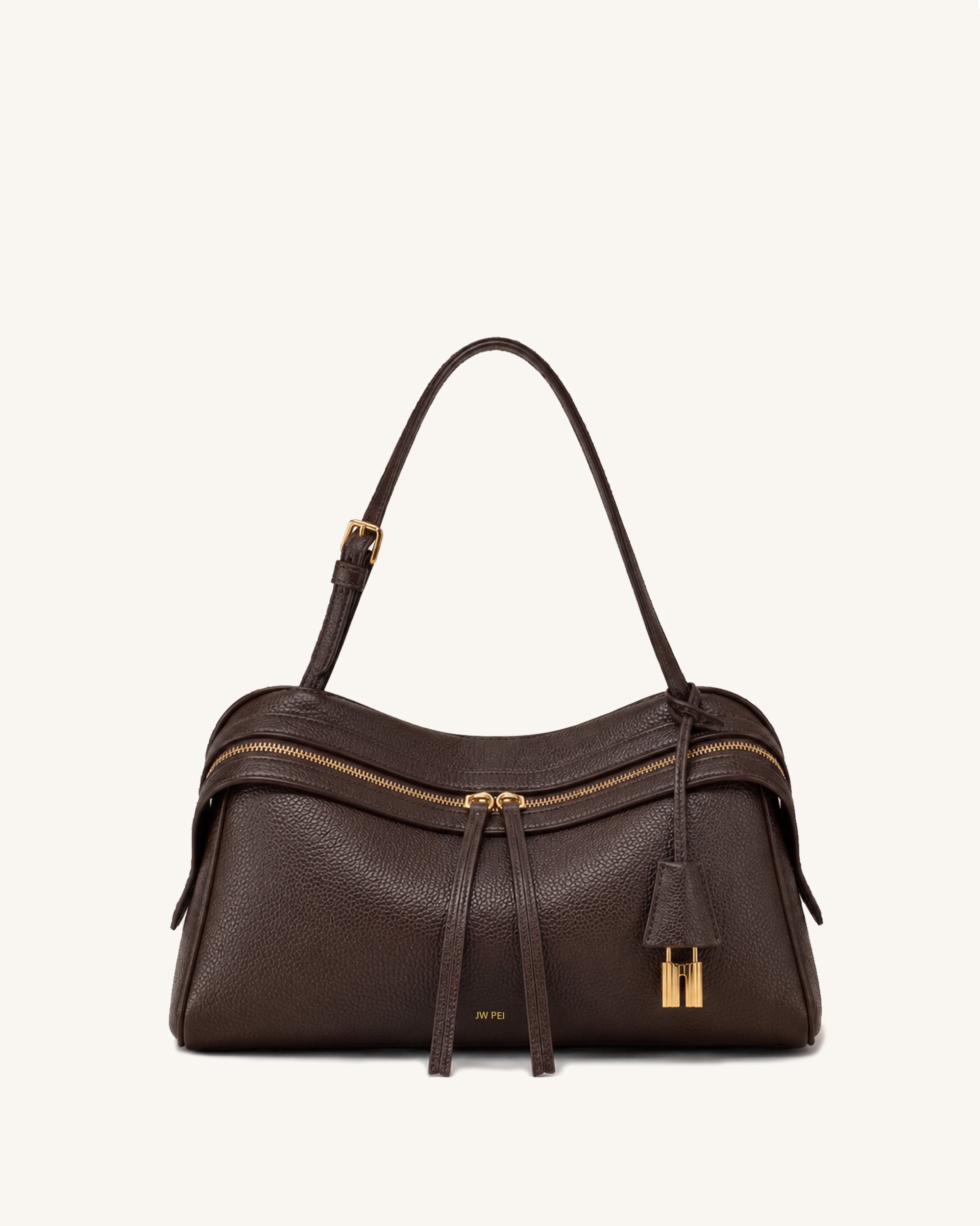 Ines Pebbled Shoulder Bag - Brown