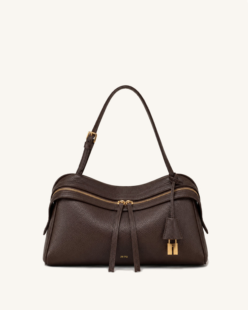 Ines Pebbled Shoulder Bag - Brown
