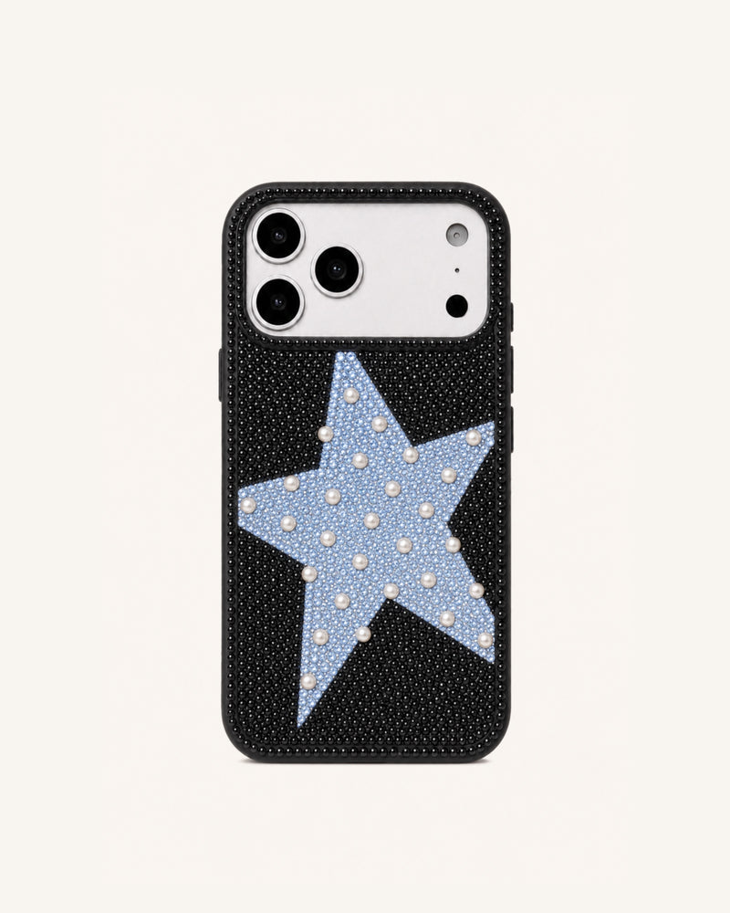 Blue Star Artificial Crystal Phone Case - Black