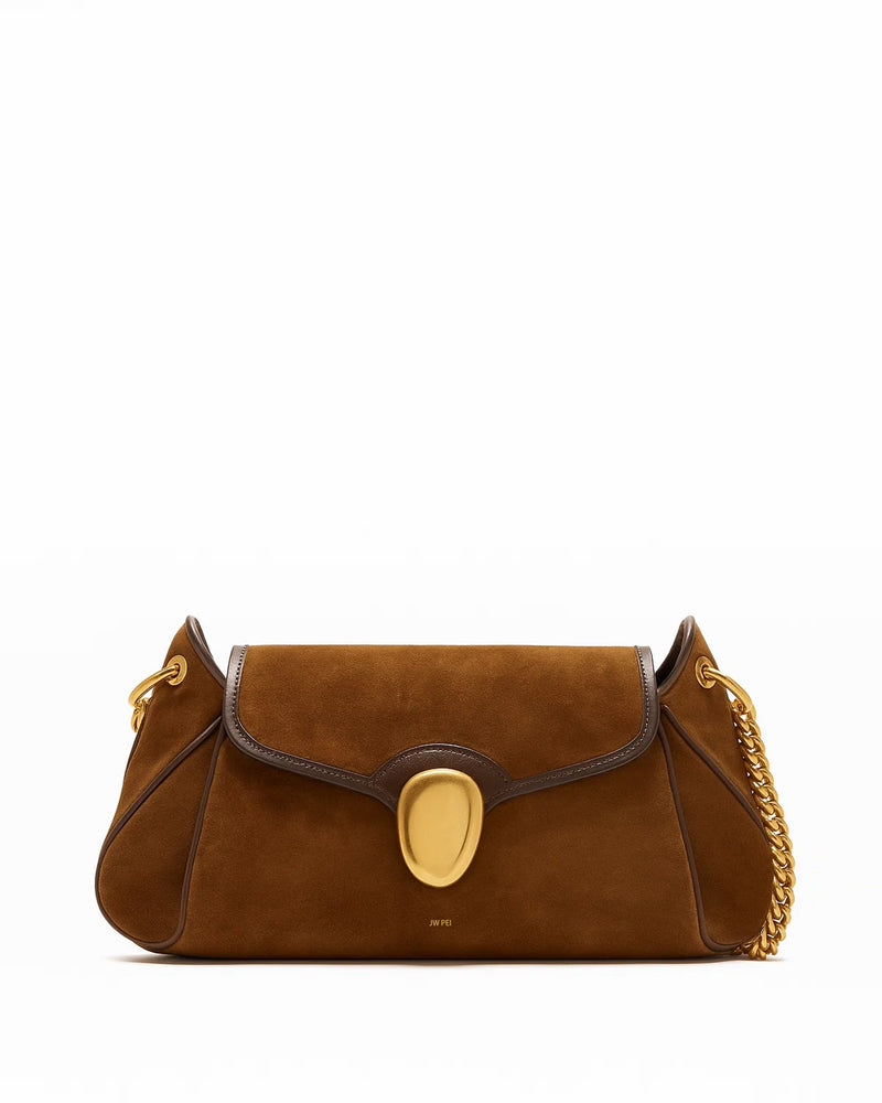 Mia Faux Suede Chain Crossbody Bag - Brown