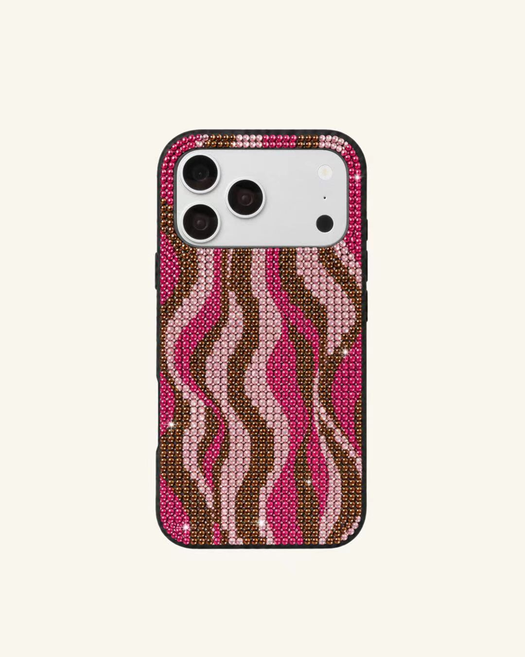 Wavy Stripe Artificial Crystal Phone Case – Pink