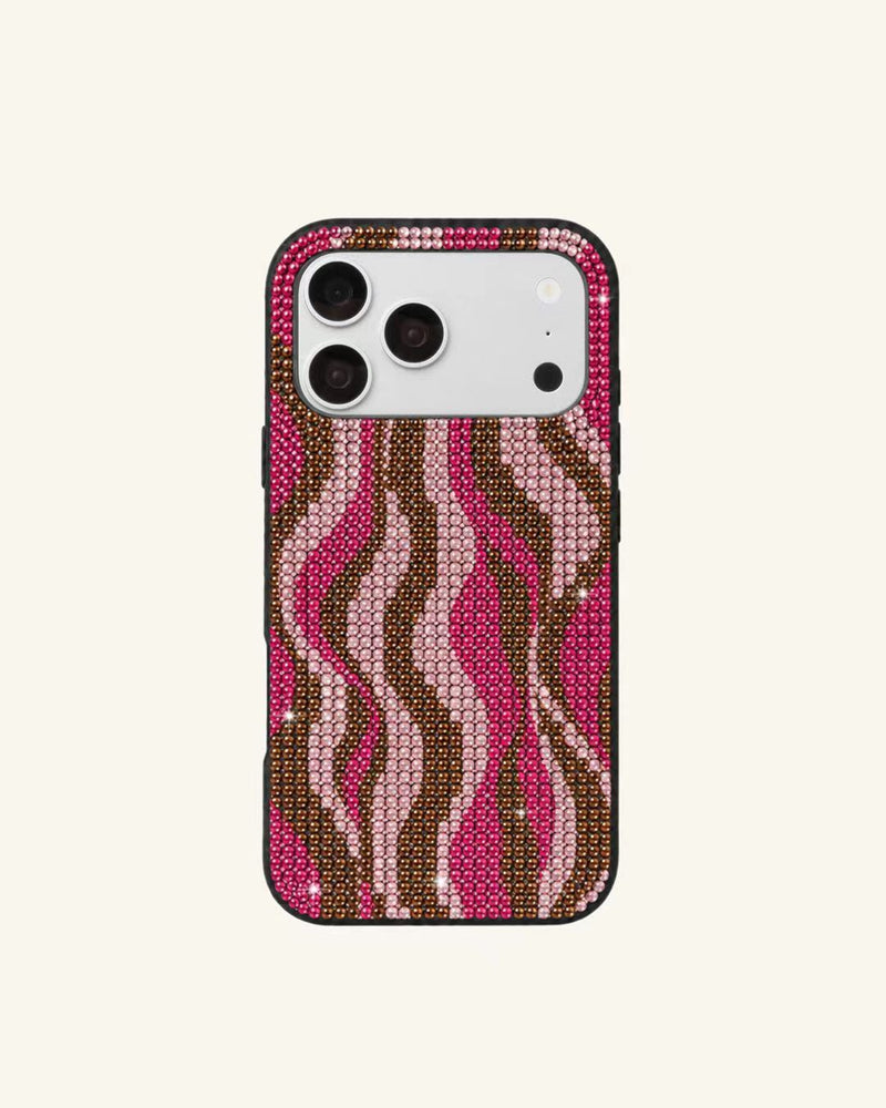 Wavy Stripe Artificial Crystal Phone Case – Pink