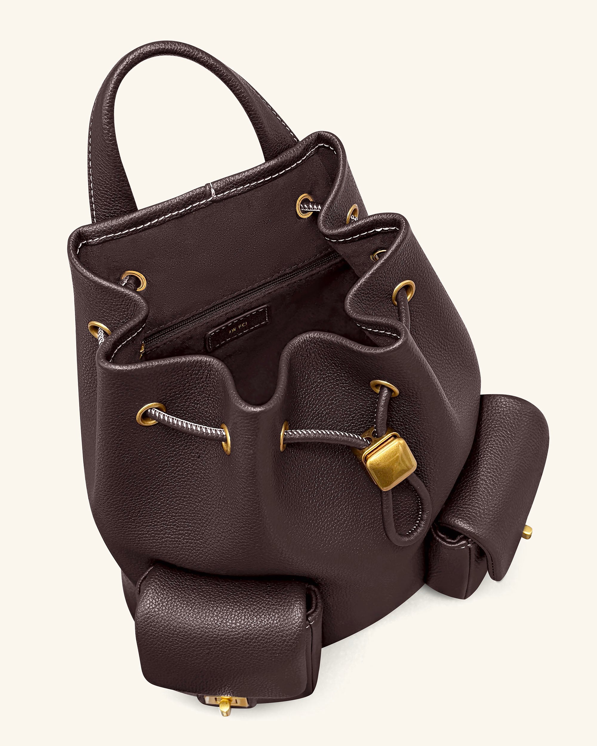 avery leather backpack Avery Pebbled Drawstring Utility Backpack – Dark Brown