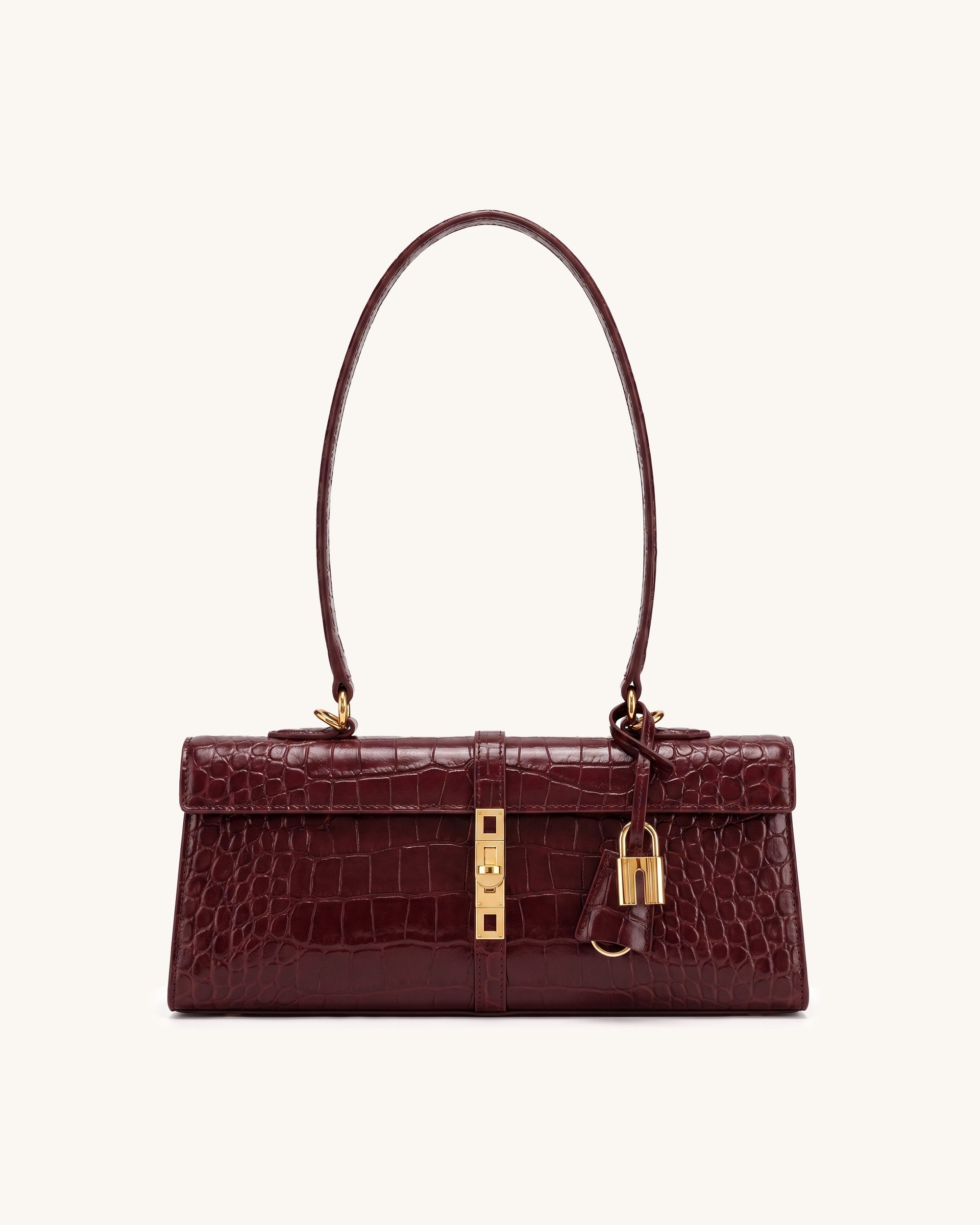 Nerissa East-West Shoulder Bag - Burgundy Croc