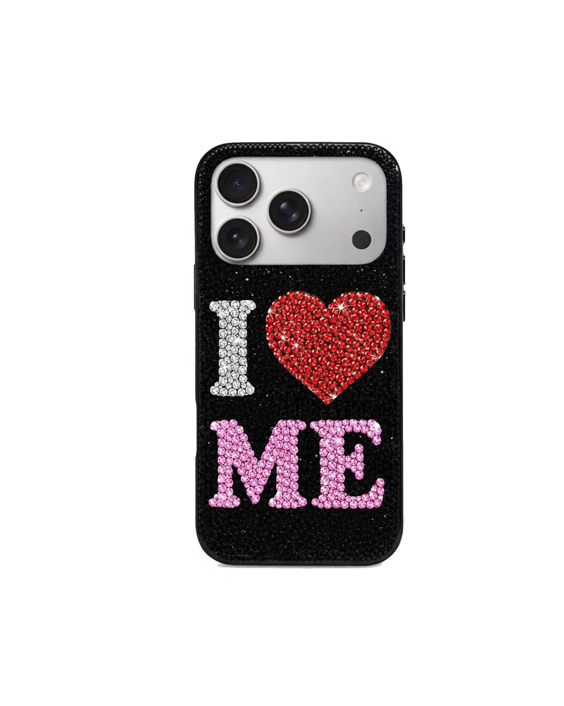 I Love Me Artificial Crystal Phone Case – Black