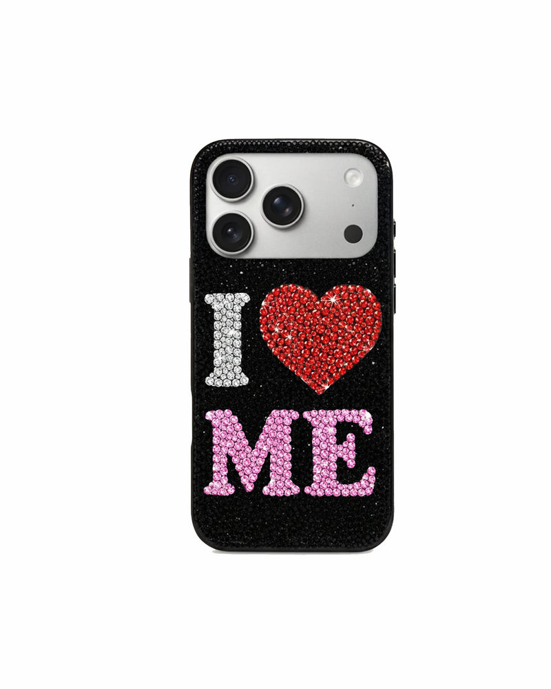 I Love Me Artificial Crystal Phone Case – Black