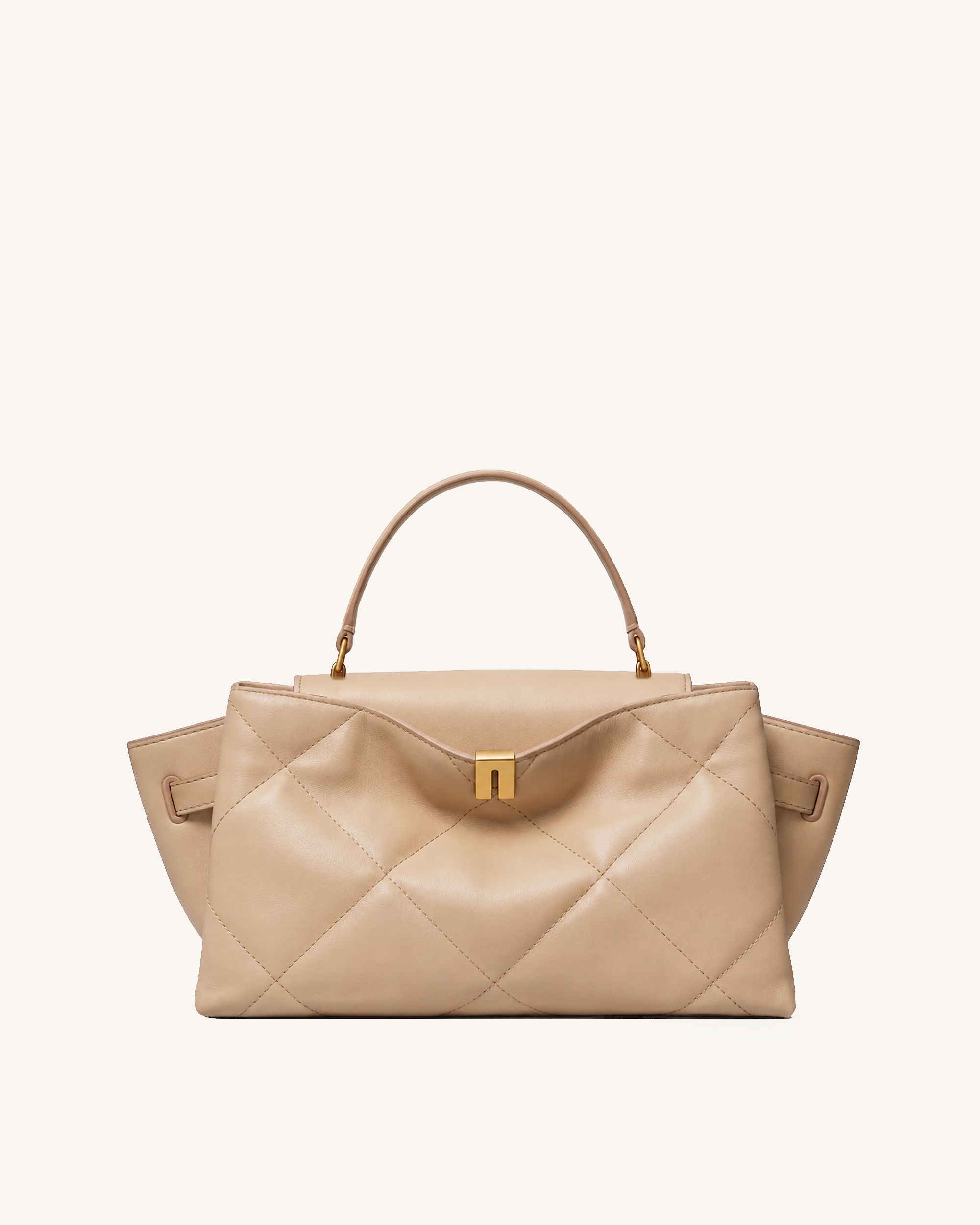 Hana Quilted Top Handle Bag - Beige
