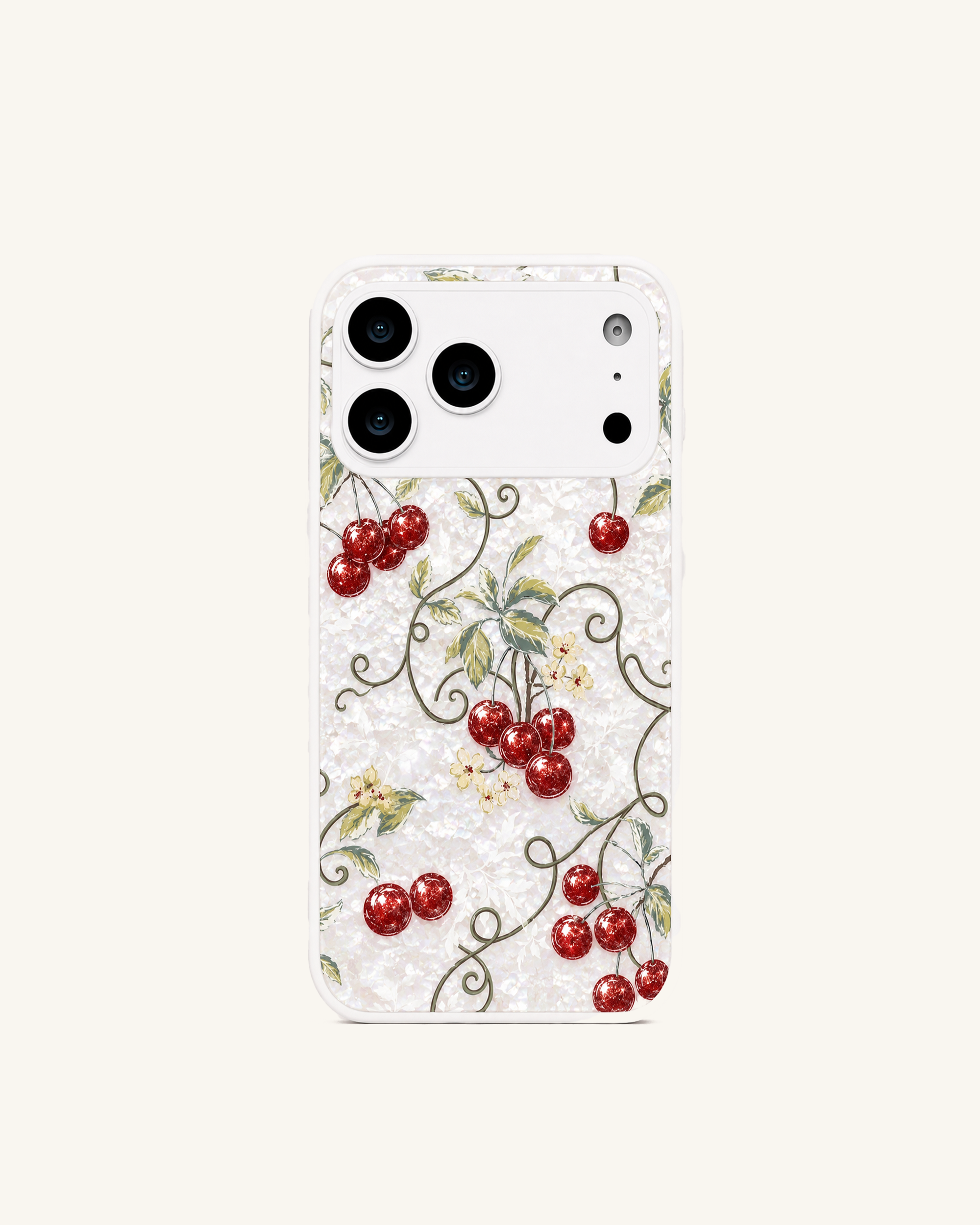 Fruity Blossom Pearl Cherry Phone Case – White
