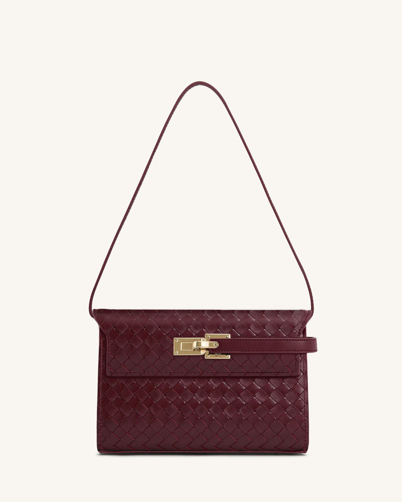 Ava Faux Woven Texture Shoulder Bag - Burgundy