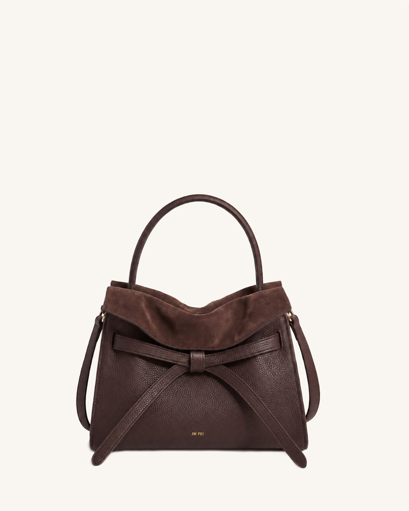 Mabel Faux Suede Drawstring Shoulder Bag – Dark Brown