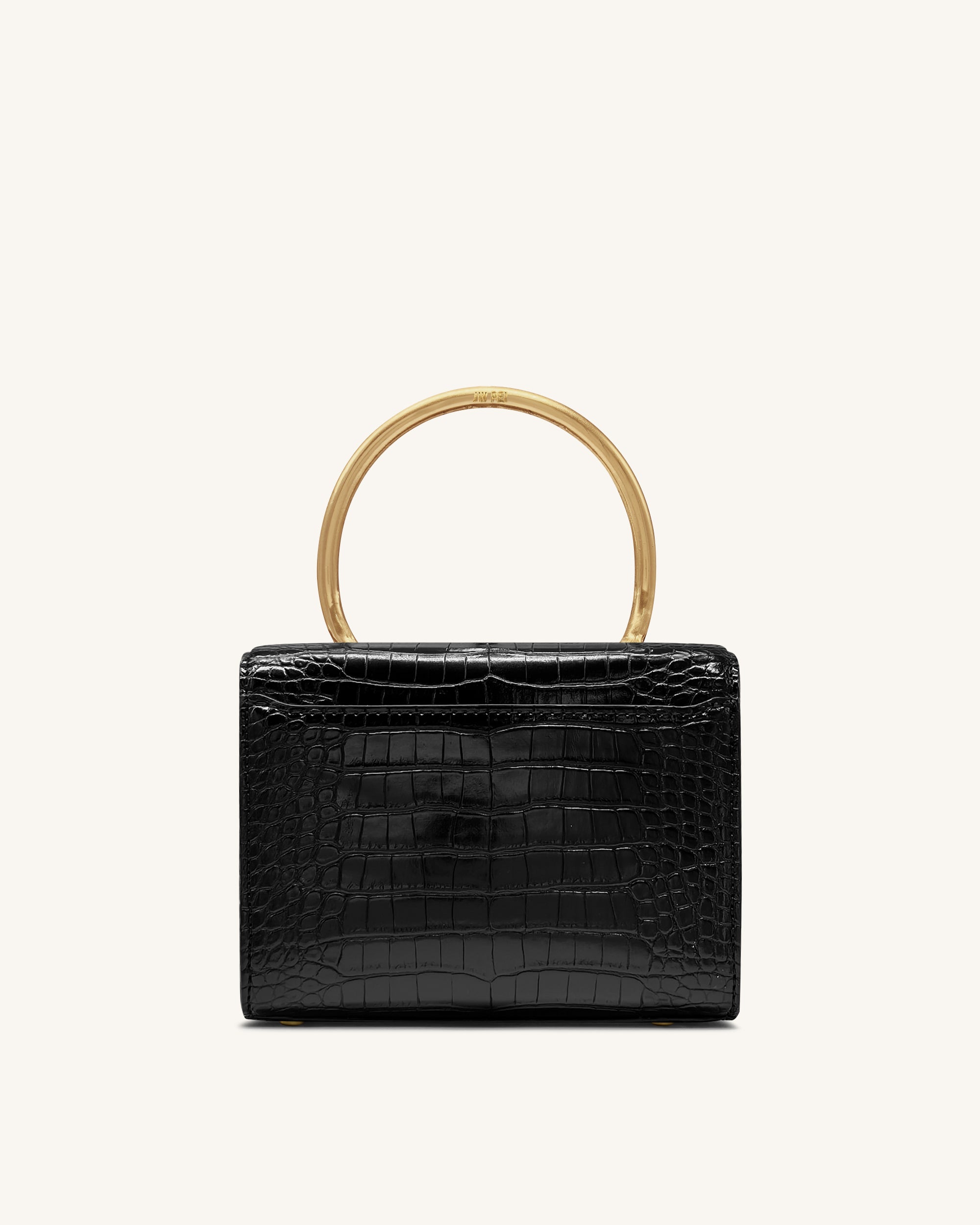 Astrid Calla Lily Metal Handle Top Handle Bag - Black Croc