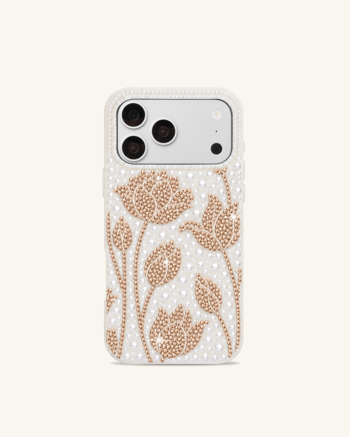 Pearl Floral Artificial Crystal Phone Case – White
