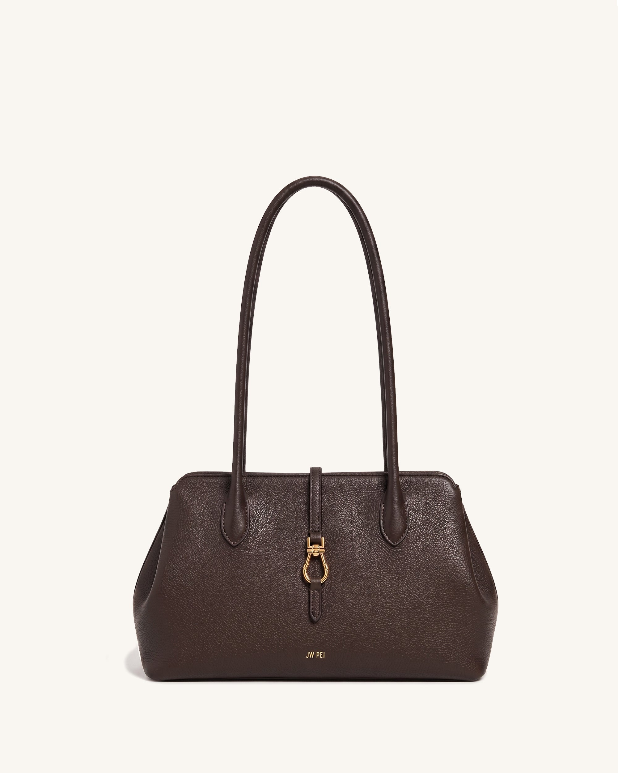 Bruna Pebbled Buckle Shoulder Tote Bag – Dark Brown