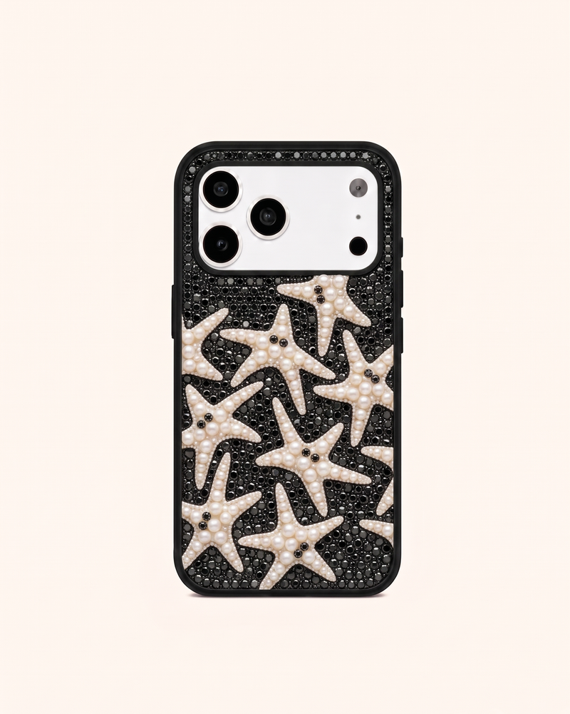 Starfish Pattern Pearl Phone Case - Black