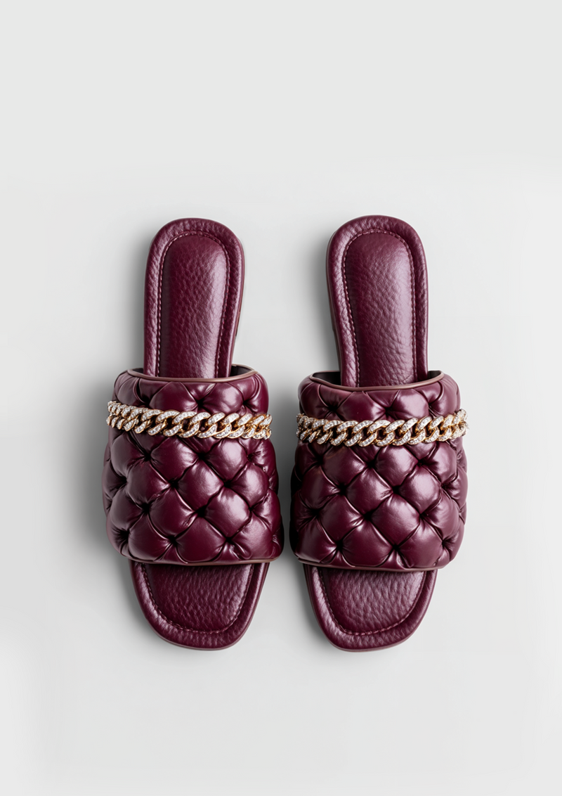 Ruby Quilted Chain Sandals – Red