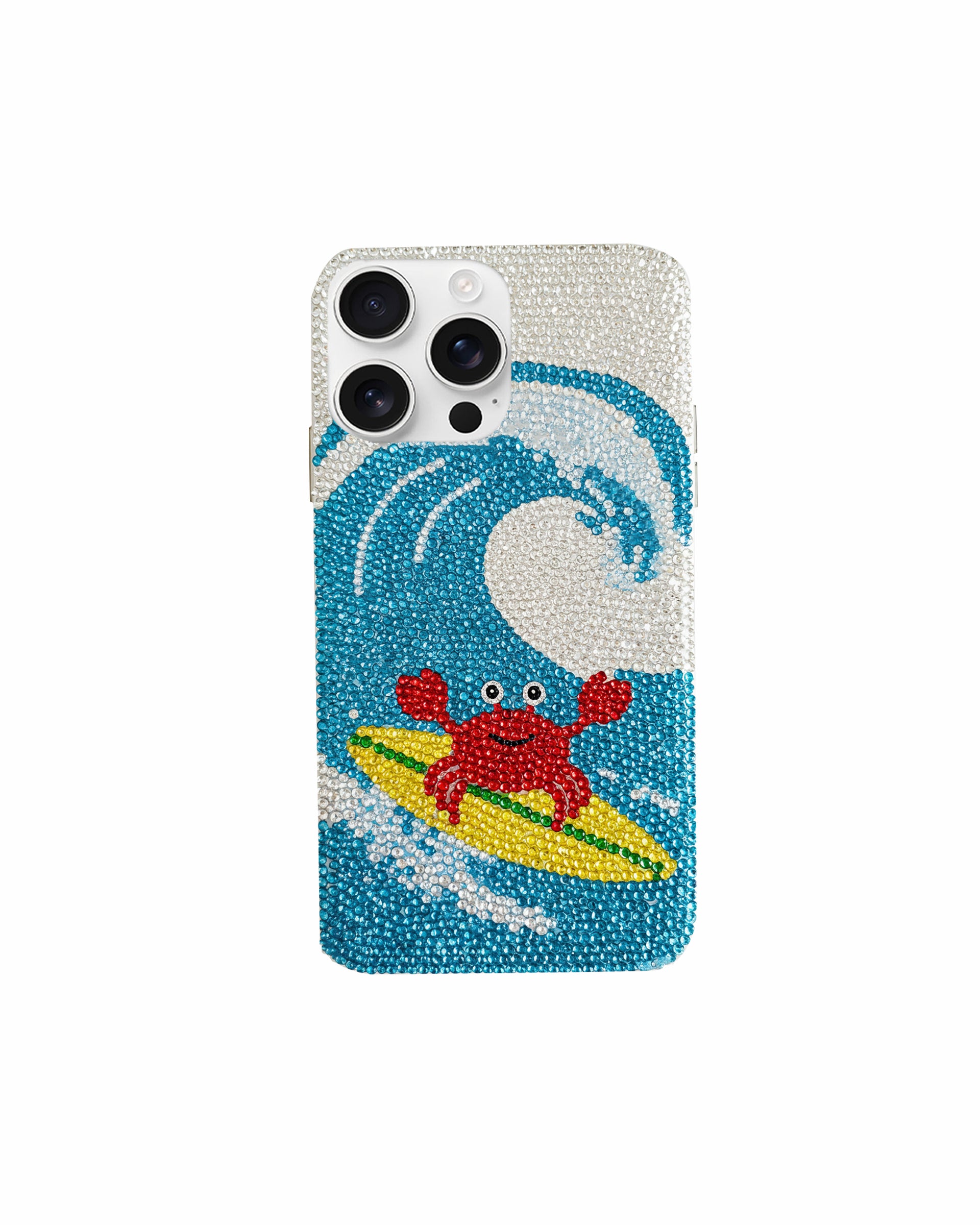 Surfing Crab Artificial Crystal Phone Case – Blue