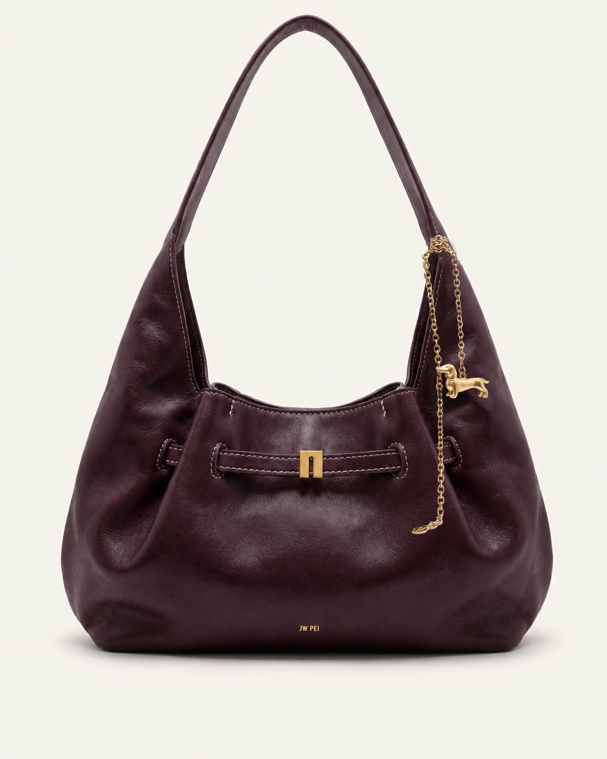 Maeve Dachshund Charm Slouchy Hobo Bag - Burgundy