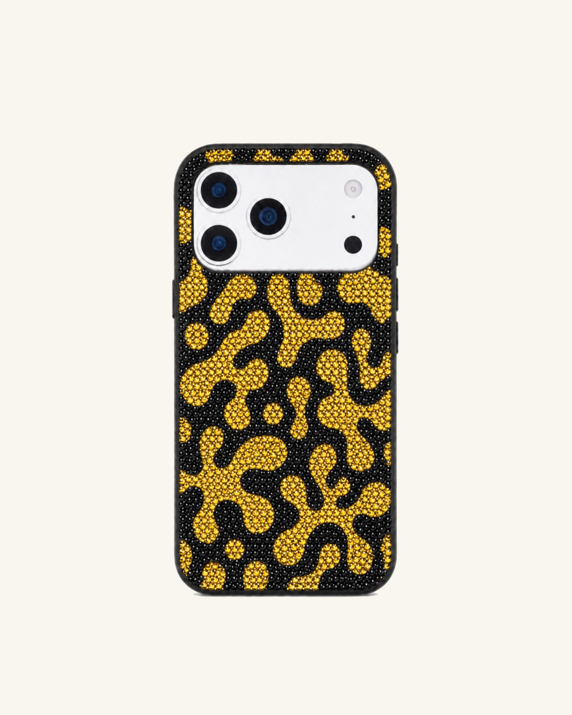 Yellow Pattern Rhinestone Phone Case – Black