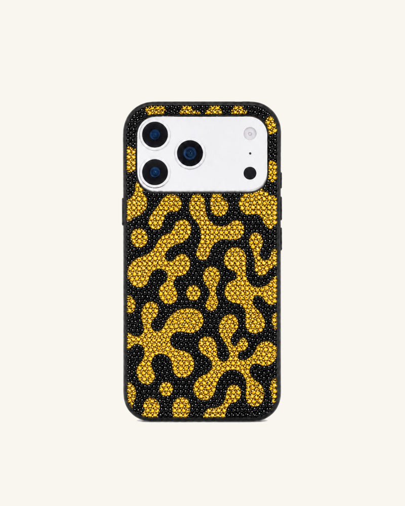 Yellow Pattern Rhinestone Phone Case – Black
