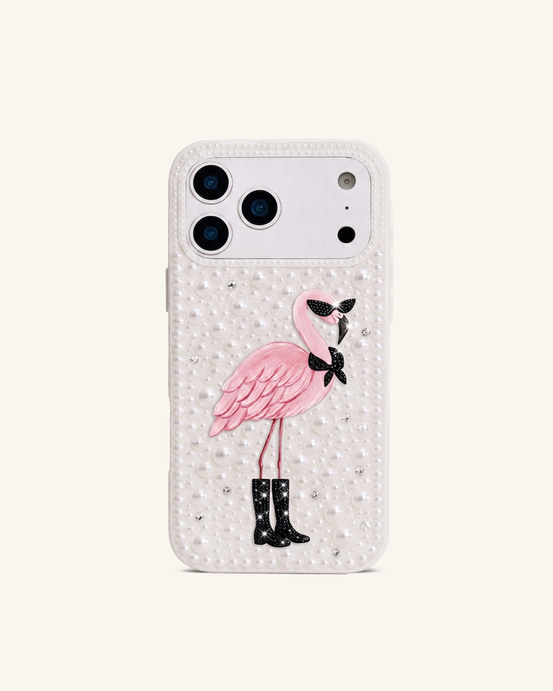 Pearl Flamingo Painted Phone Case – White