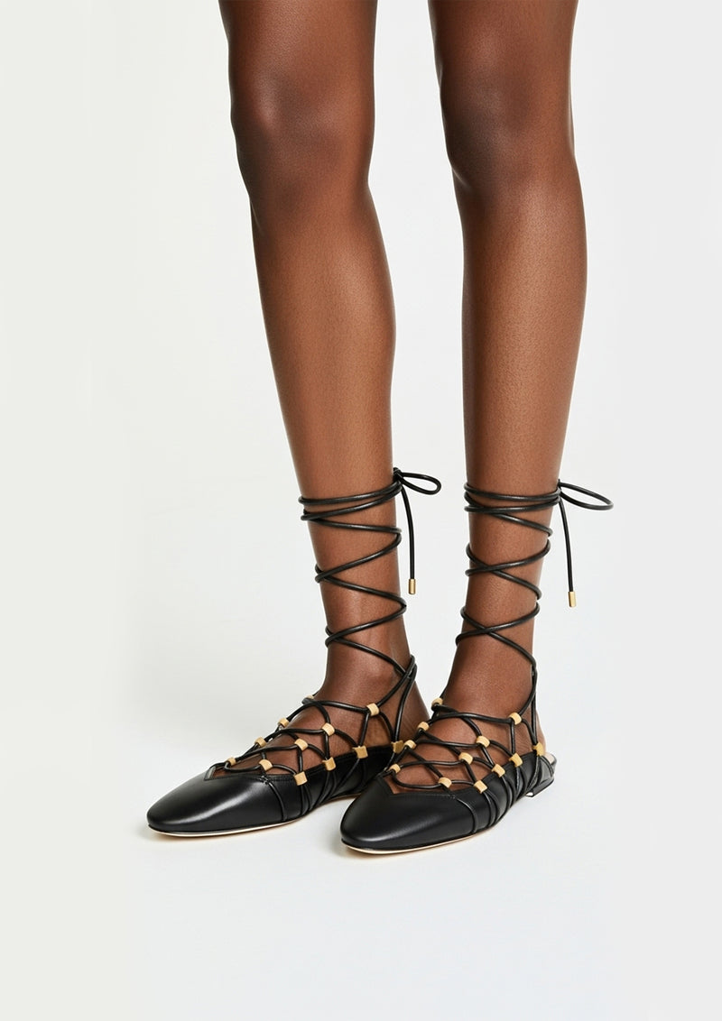 Callie Lace-Up Flats – Black