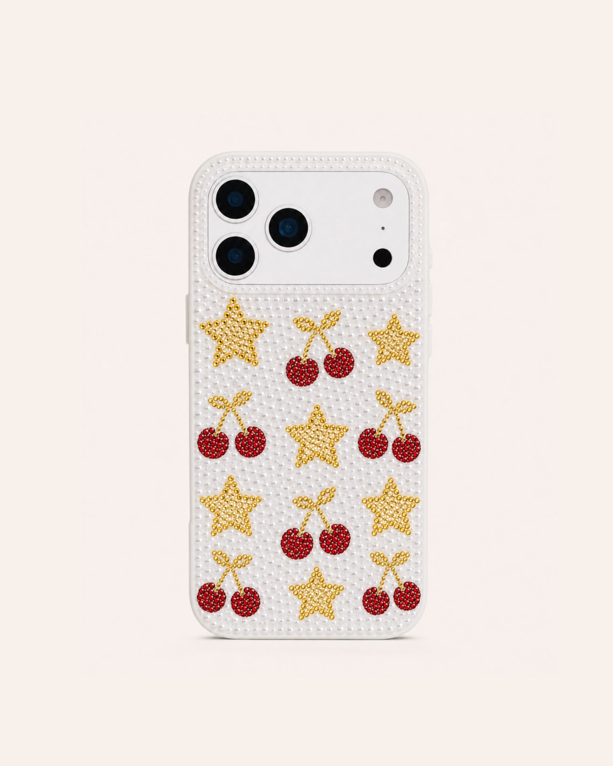 Cherry Star Faux Pearl Phone Case - White